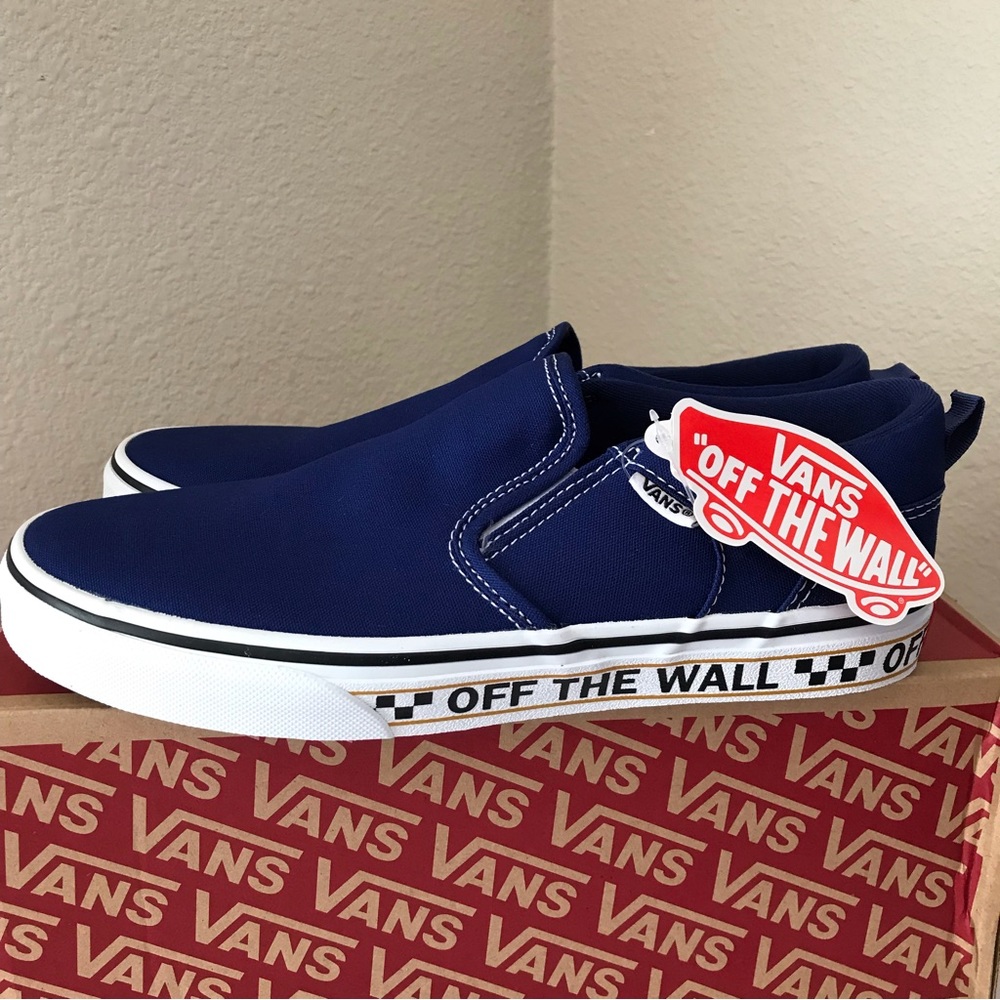 VANS Asher ROYAL BLUE Slip-on Shoes Boys or Girls OFF THE WALL Size 6